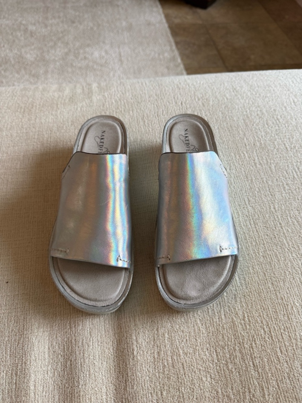 Naked Feet Slide Sandals - Silver Iridescent